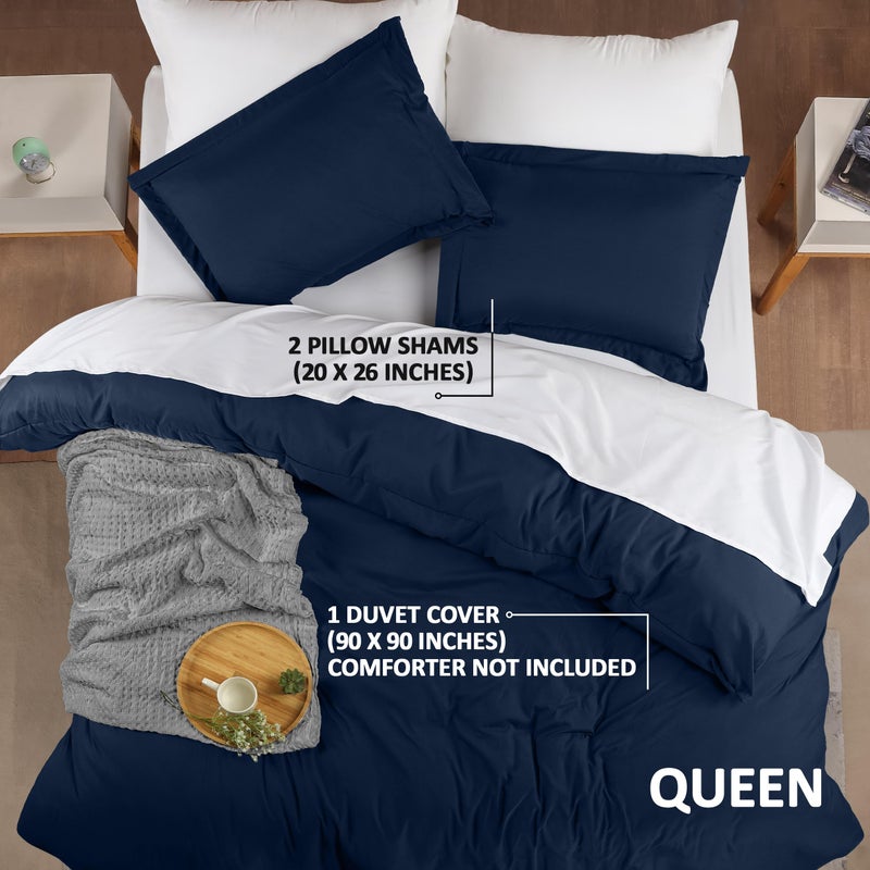 Utopia Bedding Duvet Cover Queen Size - 3 Piece with Zipper Closure - 1 Comforter Cover 90X90 Inches & 2 Pillow Shams 20X26 Inches (Navy) Comforter Not Included - Image 2