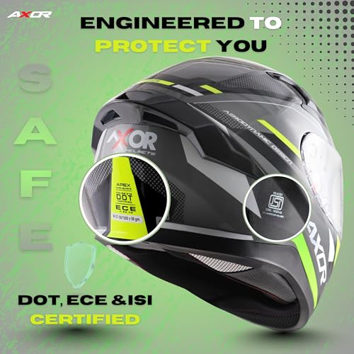 Axor Apex Turbine ISI ECE DOT Certified Full Face Dual Visor Helmet for Men and Women with Pinlock Fitted Outer Clear Visor and Inner Smoke Sun Visor Black Red Grey Helmet-L - Image 5