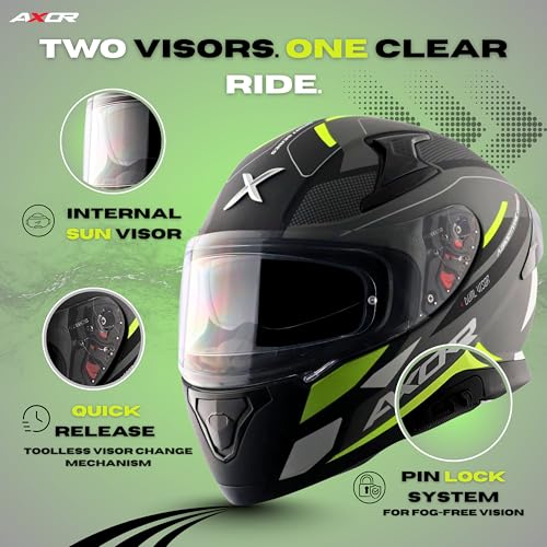 Axor Apex Turbine ISI ECE DOT Certified Full Face Dual Visor Helmet for Men and Women with Pinlock Fitted Outer Clear Visor and Inner Smoke Sun Visor Black Red Grey Helmet-L - Image 2