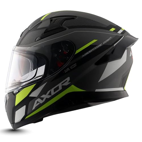 Axor Apex Turbine ISI ECE DOT Certified Full Face Dual Visor Helmet for Men and Women with Pinlock Fitted Outer Clear Visor and Inner Smoke Sun Visor Black Red Grey Helmet-L - Image 1