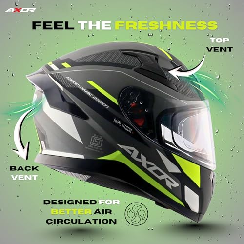 Axor Apex Turbine ISI ECE DOT Certified Full Face Dual Visor Helmet for Men and Women with Pinlock Fitted Outer Clear Visor and Inner Smoke Sun Visor Black Red Grey Helmet-L - Image 4