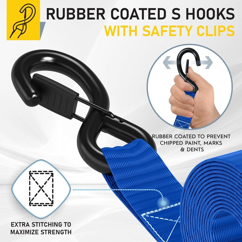 AUGO Heavy Duty Ratchet Straps & Soft Loops – Pack of 4 Extra Strong 1.5” by 10’ Ratchet Straps w/S-Hook Safety Latches & 4 Soft Loop Tie Downs – 4400Lb Break Strength for Motorcycles, ATVs, Etc. - Image 3