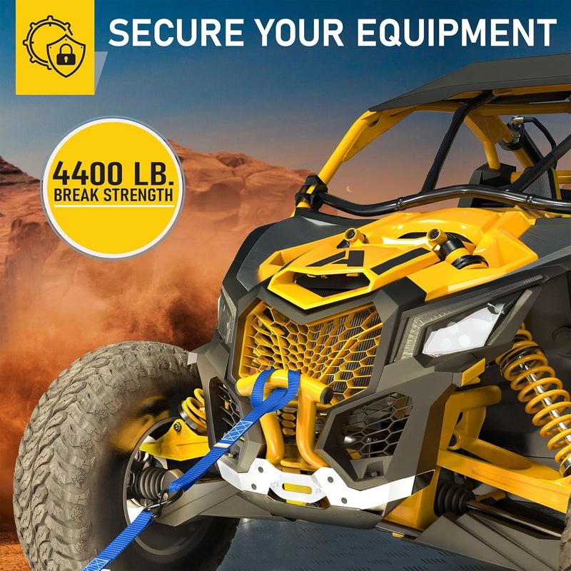 AUGO Heavy Duty Ratchet Straps & Soft Loops – Pack of 4 Extra Strong 1.5” by 10’ Ratchet Straps w/S-Hook Safety Latches & 4 Soft Loop Tie Downs – 4400Lb Break Strength for Motorcycles, ATVs, Etc. - Image 5