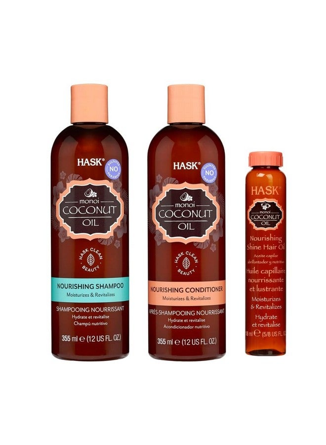 هاسك مجموعة زيت جوز الهند لتغذية الشعر من مونوي 728 مل مجموعة شامبو + بلسم شعر + زيت للشعر (مجموعة العناية بالشعر) - Image 1