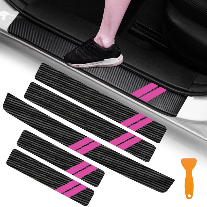 YOSRTER 5PCS Door Sill Guard Decoration Stickers for Dodge Charger Challenger Durango Journey Universal Fit to All Dodge Cars Fiber Leather Door Sill ProtectorPink Trim