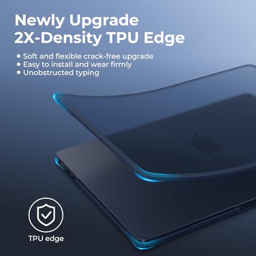 BlueSwan Anti-Cracking Case for MacBook Air 13 inch, M5 2026 M4 M3 M2 2025-2022 A3449 A3240 A3113 A2681, Drop Protection Soft TPU Bumper PC Base for Air 13.6 inch, Frosted Midnight - Image 4