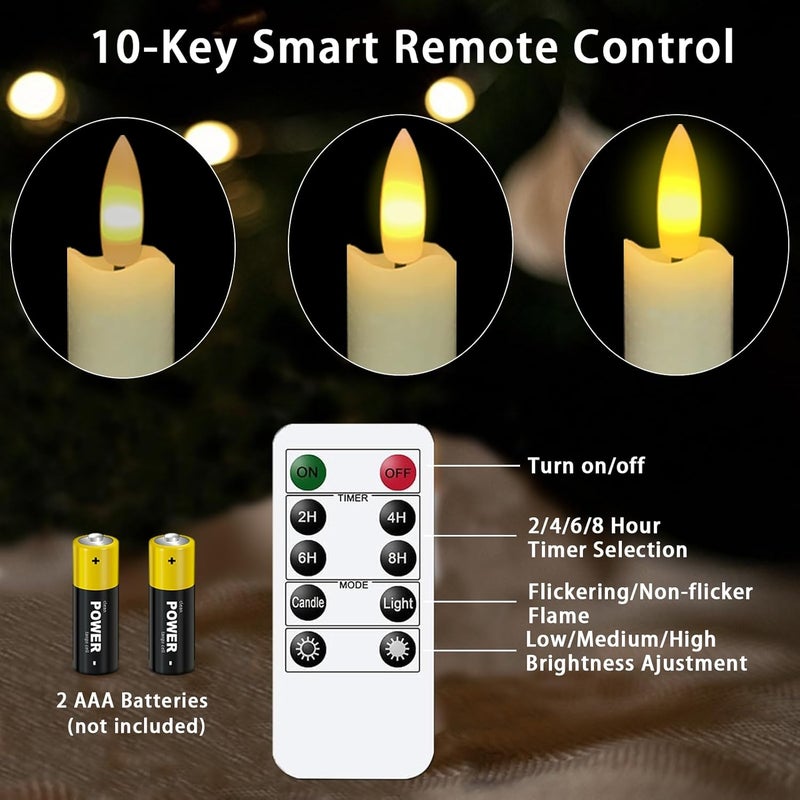 KSWING Upgraded Real Wax LED Flameless Taper Candles with Remote, 6 PCS Ivory Candlesticks Battery Operated 3D Flickering - 9.6" Long Realistic Fake Candle Sticks for Home/Wedding/Fireplace Xmas Decor - Image 4