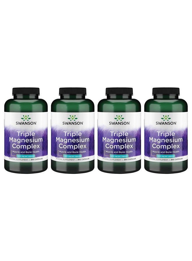 SWANSON Triple Magnesium Complex - Mineral Supplement - Natural Support - Featuring Citrate, Oxide '&' Aspartate - (300 Capsules, 400mg Each) 4 Pack - Image 1
