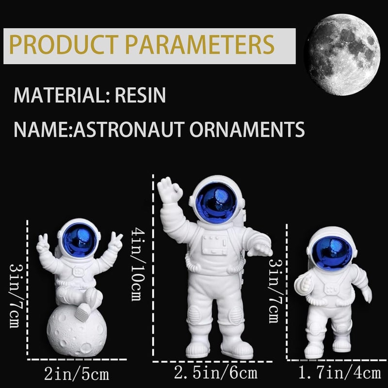 LYAROMIS Elegant Statues Decor Set, 3PCS Unique Polyresin Astronaut Figurines, Perfect Ornaments for Room, Car Dashboard, Office, Home Decor, Ideal Gift for Space Lovers - Image 3