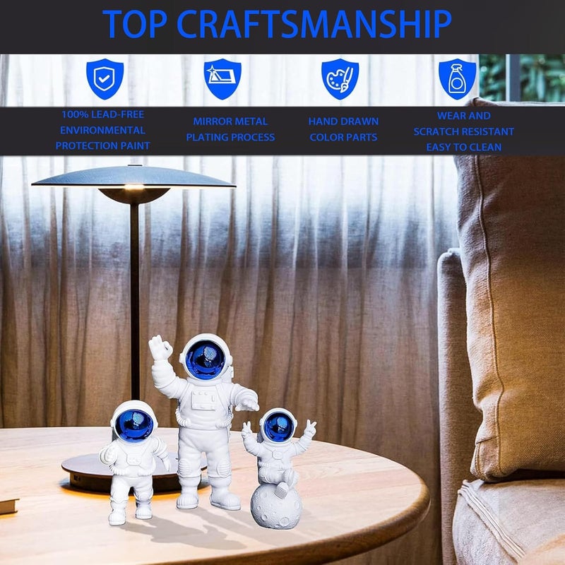 LYAROMIS Elegant Statues Decor Set, 3PCS Unique Polyresin Astronaut Figurines, Perfect Ornaments for Room, Car Dashboard, Office, Home Decor, Ideal Gift for Space Lovers - Image 5