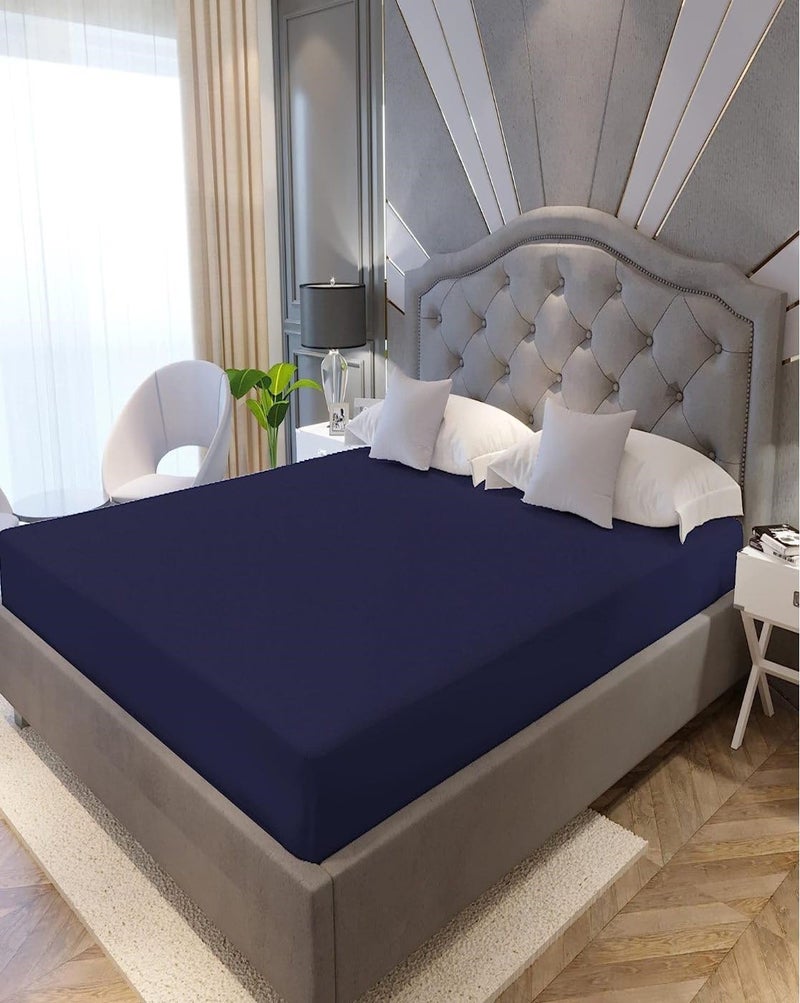 Jaipur Linen Jaipur Linen 100 Waterproof Elastic Terry Mattress ProtectorCover 60x72 Breathable Ultra Soft Fitted Bed ProtectorCover QueenDark Blue  - Image 2
