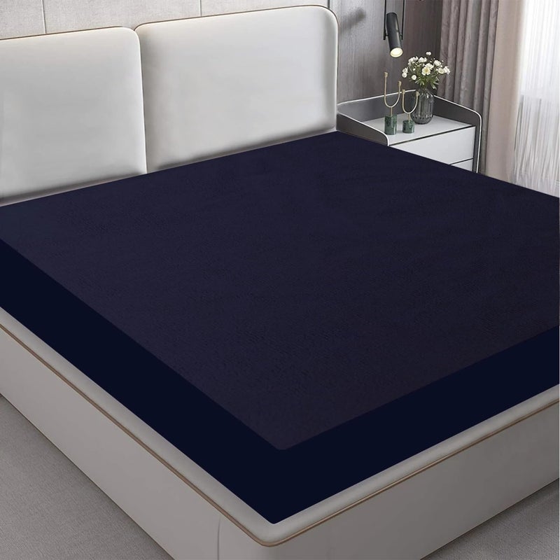 Jaipur Linen Jaipur Linen 100 Waterproof Elastic Terry Mattress ProtectorCover 60x72 Breathable Ultra Soft Fitted Bed ProtectorCover QueenDark Blue  - Image 1