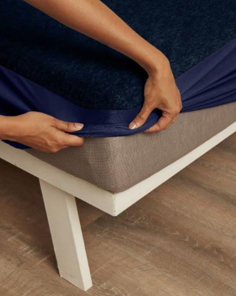 Jaipur Linen Jaipur Linen 100 Waterproof Elastic Terry Mattress ProtectorCover 60x72 Breathable Ultra Soft Fitted Bed ProtectorCover QueenDark Blue  - Image 4