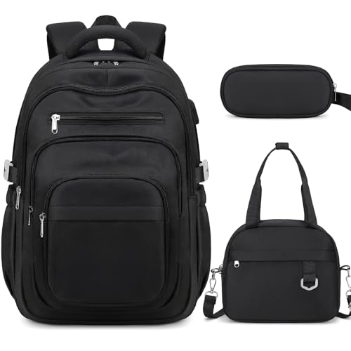 DIGOBAY Backpack for School Girls Boys College Backpack with Lunch Bag Pencil Case for Teens Kids Elementary Middle High School Casual MultiPocket Travel Daypack with USB Port for Women Men Black - Image 1