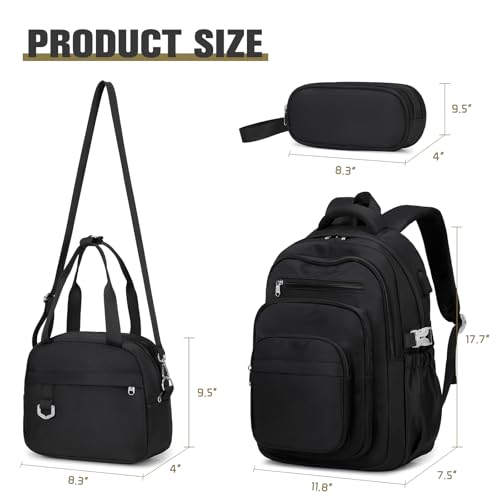 DIGOBAY Backpack for School Girls Boys College Backpack with Lunch Bag Pencil Case for Teens Kids Elementary Middle High School Casual MultiPocket Travel Daypack with USB Port for Women Men Black - Image 3