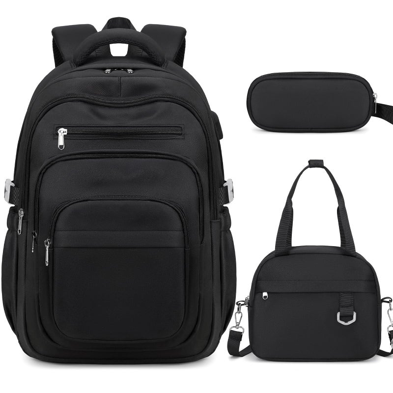 DIGOBAY Backpack for School Girls Boys College Backpack with Lunch Bag Pencil Case for Teens Kids Elementary Middle High School Casual MultiPocket Travel Daypack with USB Port for Women Men Black - Image 2