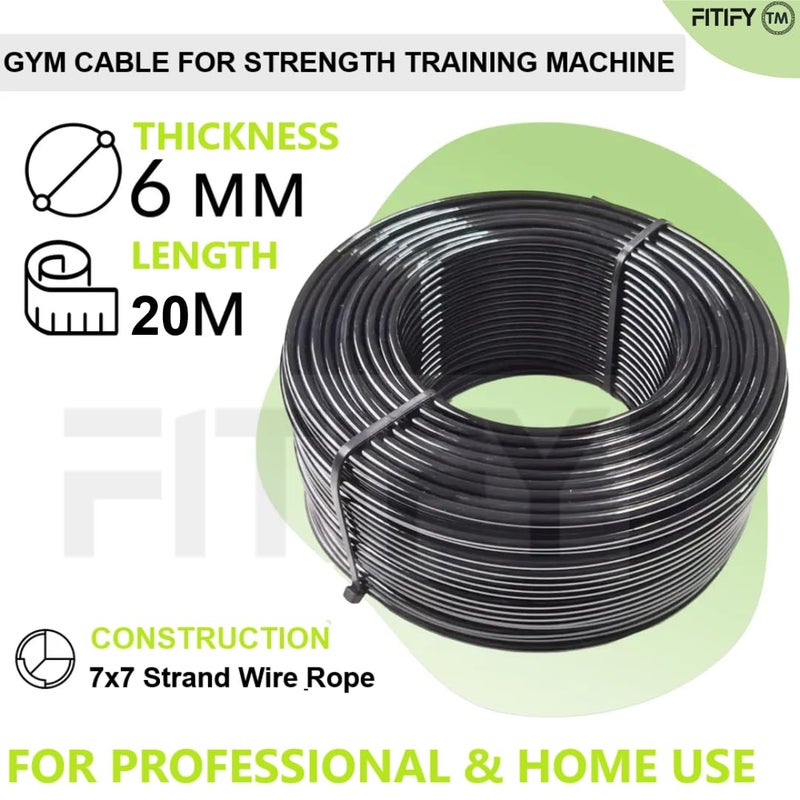 FITIFY Gym Machine Steel Wire with PU Coating (6mm Thick, 20 Meters Long) - Gym Cable for Home and Professional Cable Machines (6 MM, 20 METER) - Image 2