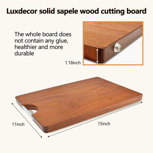 Luxdecor Solid Wood Cutting Board One Piece Cutting Boards Made of Entire Piece Sapele Wood, Hardwood Cutting Board Heavy Duty 15 * 11 * 1 In (No Glue) - Image 2