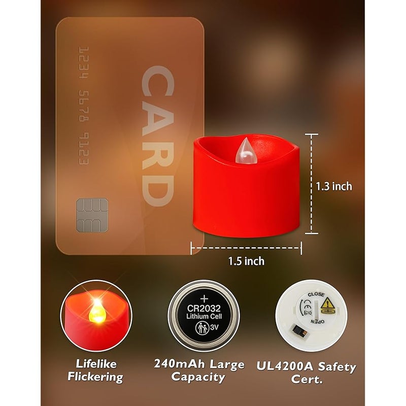 هوميموري هوموري شموع تي لايت حمراء تعمل بالبطارية، 200 ساعة بدون لهب وهمية، شموع LED كهربائية ملونة للحفلات والزفاف والذكرى السنوية وال والكريسماس، عبوة من 12 قطعة - Image 5