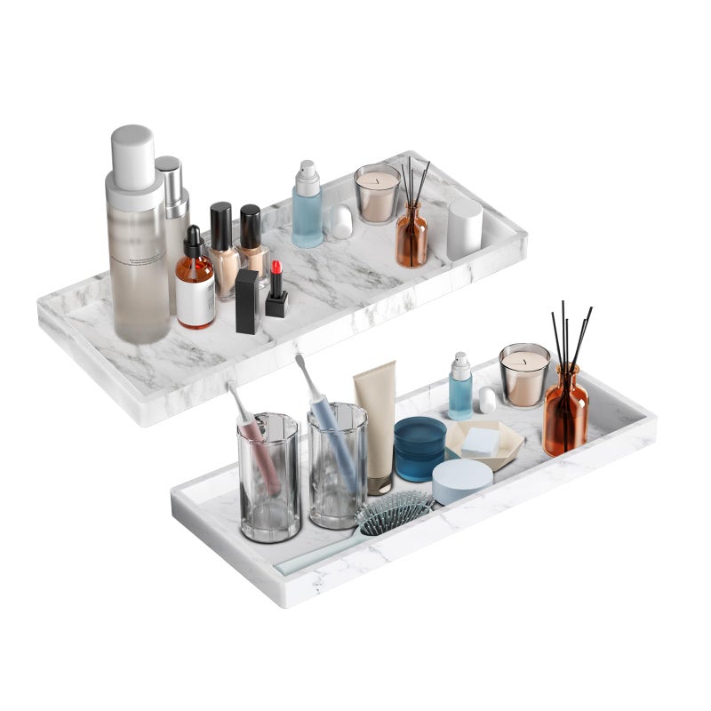 BBK Bathroom Vanity Tray 118 in 2 PackLarge Silicone Bathroom Tray for Counter Perfume Key Trinket Ring Tray Decor Soap Dispenser Countertop Tray for Kitchen Sink OrganizationFaux Marble Look