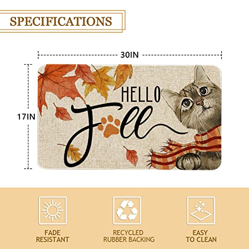 Roszwtit Hello Fall Door Mat 30 X 17 Inch Fall Cat Doormat Indoor Outdoor Entrance Floor Mat Non Slip Autumn Thanksiving Decor Rubber Welcome Mats - Image 2