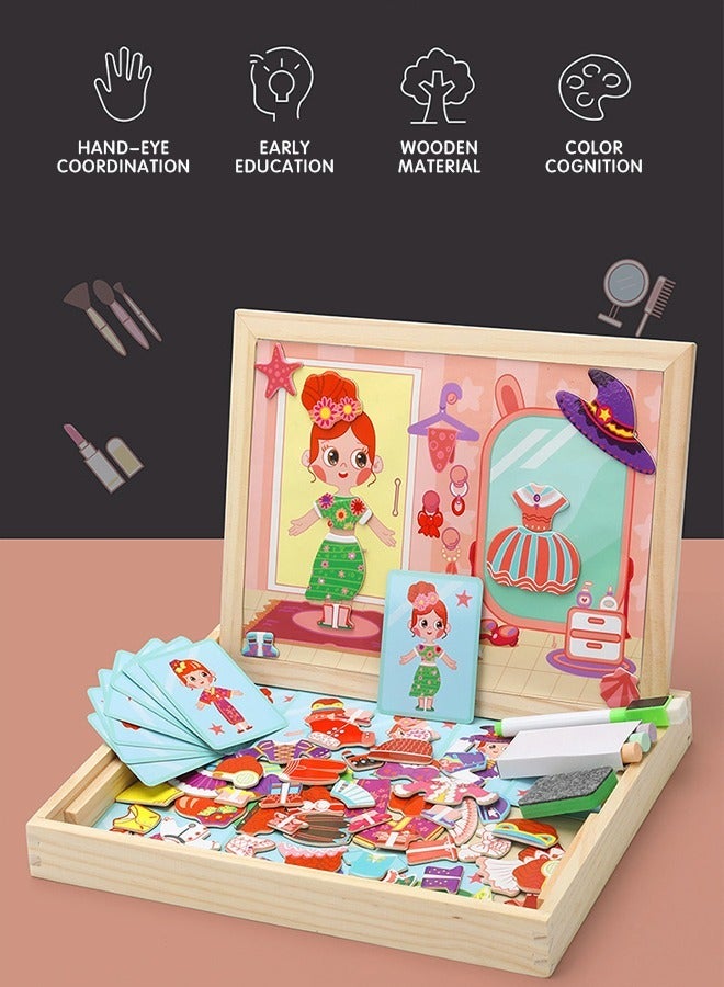 GROIC Magnetic Drawing Board, Girls Dress up themed toys, Wooden Puzzles Games Toys for Kids Drawing Learning - Image 3