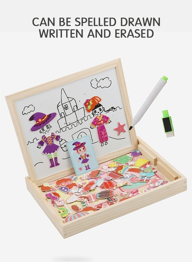 GROIC Magnetic Drawing Board, Girls Dress up themed toys, Wooden Puzzles Games Toys for Kids Drawing Learning - Image 4