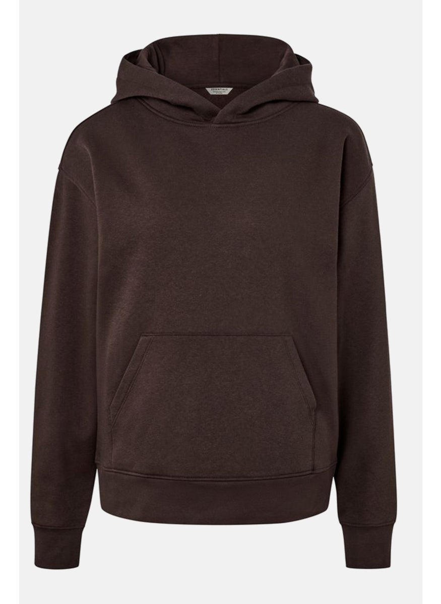 Tchibo Women Hoodie Long Sleeves Plain Sweatshirt, Choco Brown  - Image 2