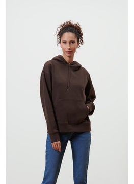 Tchibo Women Hoodie Long Sleeves Plain Sweatshirt, Choco Brown  - Image 1