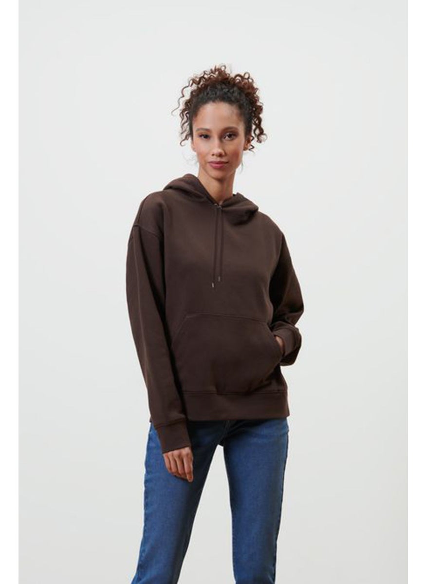 Tchibo Women Hoodie Long Sleeves Plain Sweatshirt, Choco Brown  - Image 1