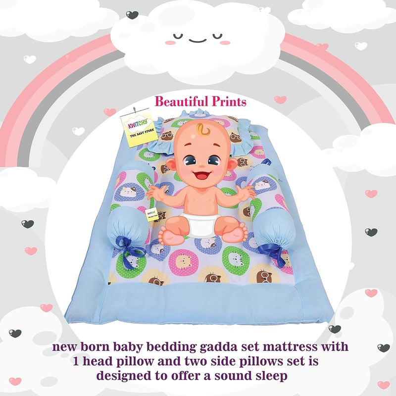 Kwitchy New Born Baby Bedding Combo of Mattress with Net Sleeping Bag 4 Pcs Gadda Set 06 Months Blue 3PCS Set - Image 4