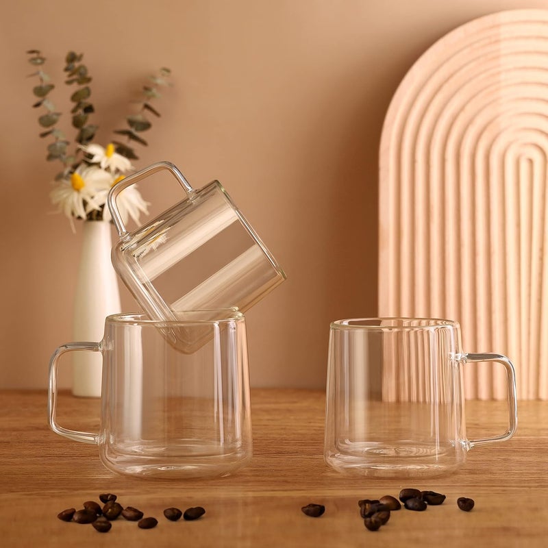 CNGLASS 10oz Glass Coffee MugsDouble Wall Insulated Glass Mugs with HandleClear Espresso Mug for LatteCappuccinoTea BagSet of 2 - Image 5