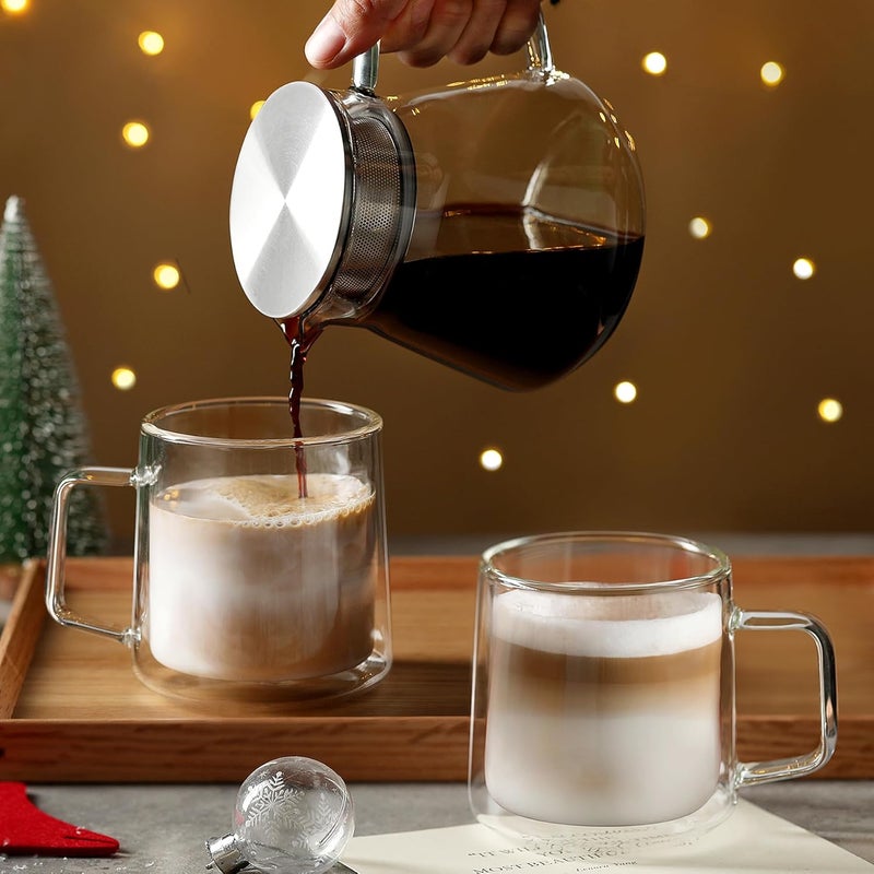 CNGLASS 10oz Glass Coffee MugsDouble Wall Insulated Glass Mugs with HandleClear Espresso Mug for LatteCappuccinoTea BagSet of 2 - Image 3