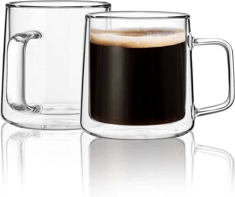 CNGLASS 10oz Glass Coffee MugsDouble Wall Insulated Glass Mugs with HandleClear Espresso Mug for LatteCappuccinoTea BagSet of 2 - Image 1