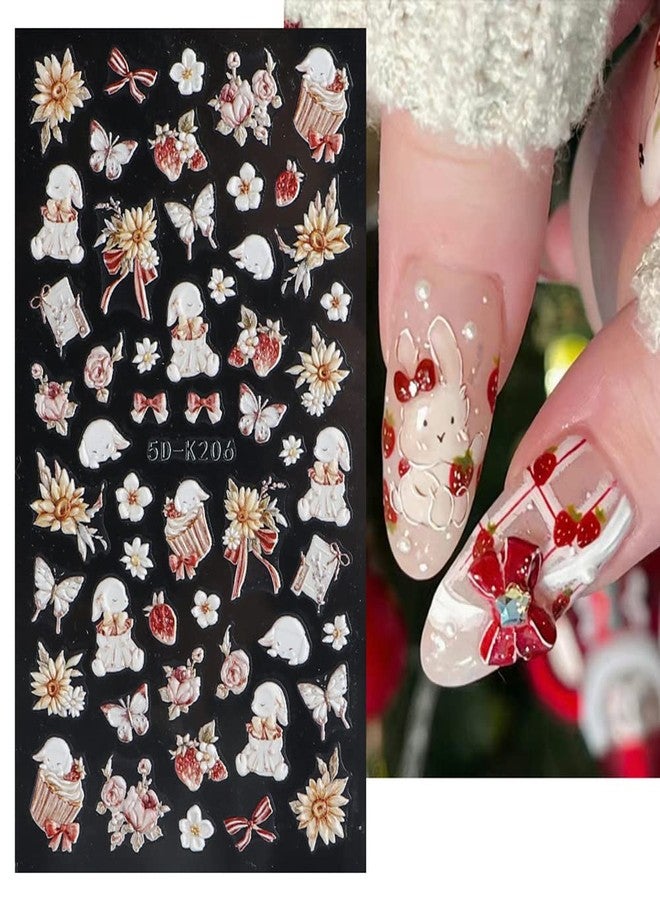 SINSEN Easter Nail Art Stickers Cute Bunny Nail Decals, 3Sheets 5D Embossed Easter Day Nail Art Supplies Cartoon Rabbit Butterfly Flower Nail Stickers for Acrylic Nails Women Easter Nail Decorations - Image 3