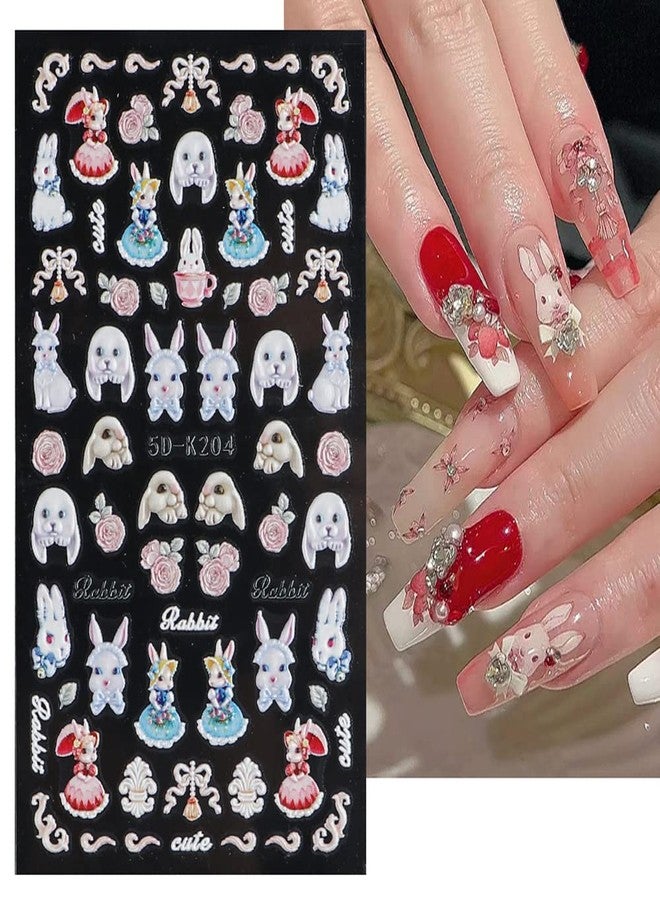 SINSEN Easter Nail Art Stickers Cute Bunny Nail Decals, 3Sheets 5D Embossed Easter Day Nail Art Supplies Cartoon Rabbit Butterfly Flower Nail Stickers for Acrylic Nails Women Easter Nail Decorations - Image 5