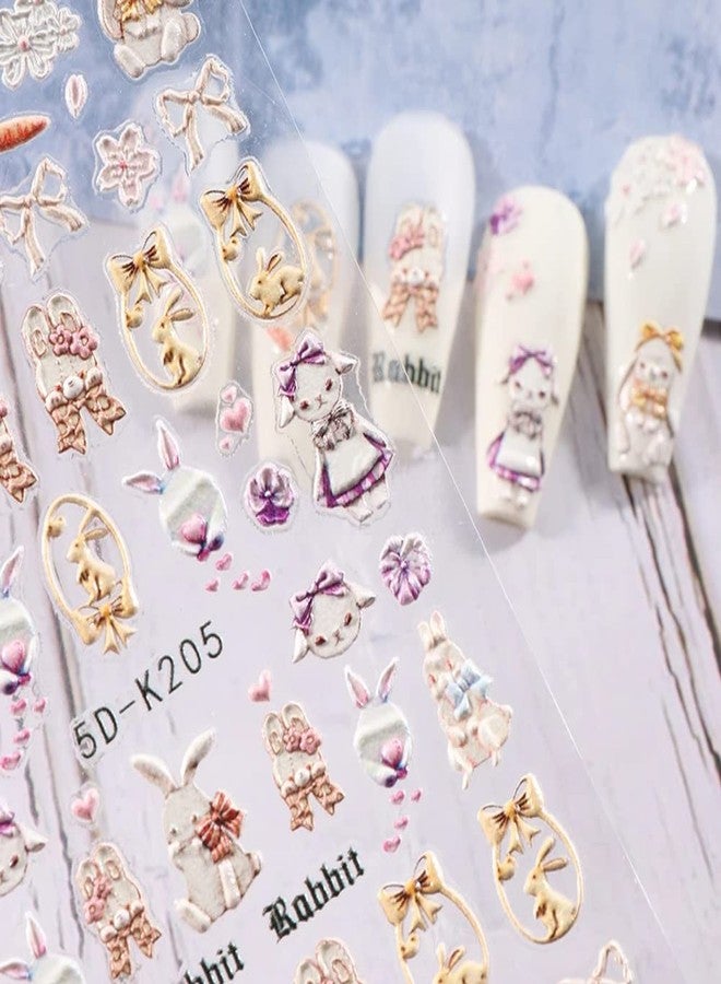 SINSEN Easter Nail Art Stickers Cute Bunny Nail Decals, 3Sheets 5D Embossed Easter Day Nail Art Supplies Cartoon Rabbit Butterfly Flower Nail Stickers for Acrylic Nails Women Easter Nail Decorations - Image 2