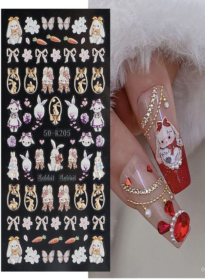 SINSEN Easter Nail Art Stickers Cute Bunny Nail Decals, 3Sheets 5D Embossed Easter Day Nail Art Supplies Cartoon Rabbit Butterfly Flower Nail Stickers for Acrylic Nails Women Easter Nail Decorations - Image 4