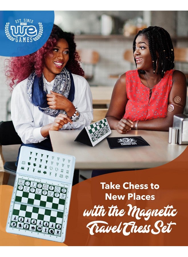 WE Games مجموعة شطرنج سفر مغناطيسية صغيرة من WE Games - لوحة قابلة للطي بحجم 6 إنش مع قطع فينيل متينة وملكات إضافية - لعبة شطرنج مغناطيسية داخلية وخارجية - شعار أبيض - Image 2