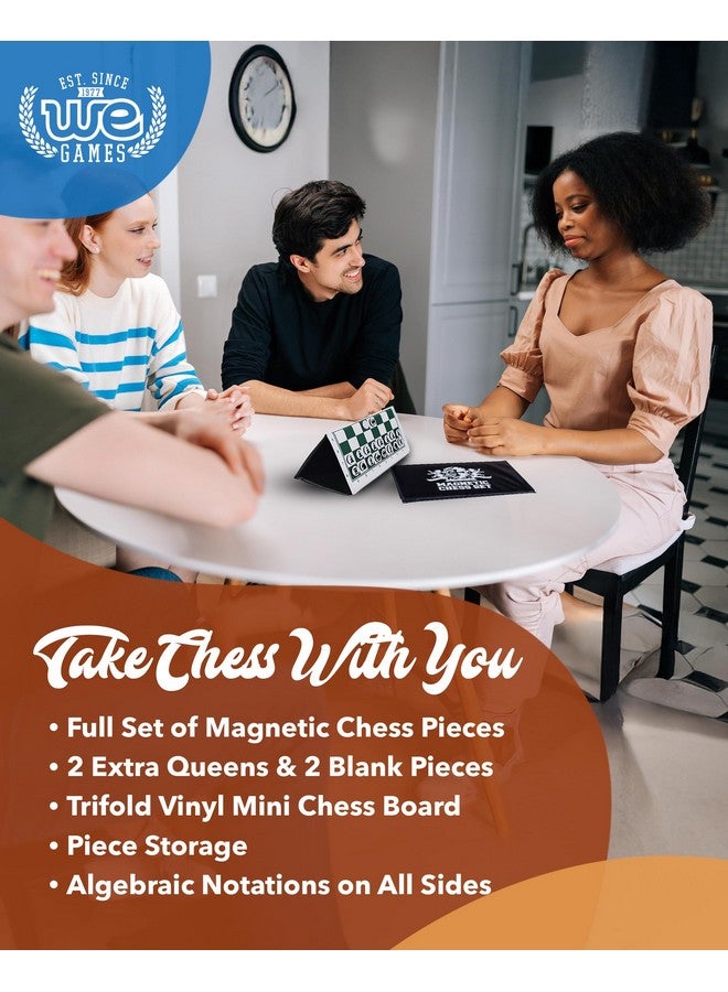 WE Games مجموعة شطرنج سفر مغناطيسية صغيرة من WE Games - لوحة قابلة للطي بحجم 6 إنش مع قطع فينيل متينة وملكات إضافية - لعبة شطرنج مغناطيسية داخلية وخارجية - شعار أبيض - Image 4