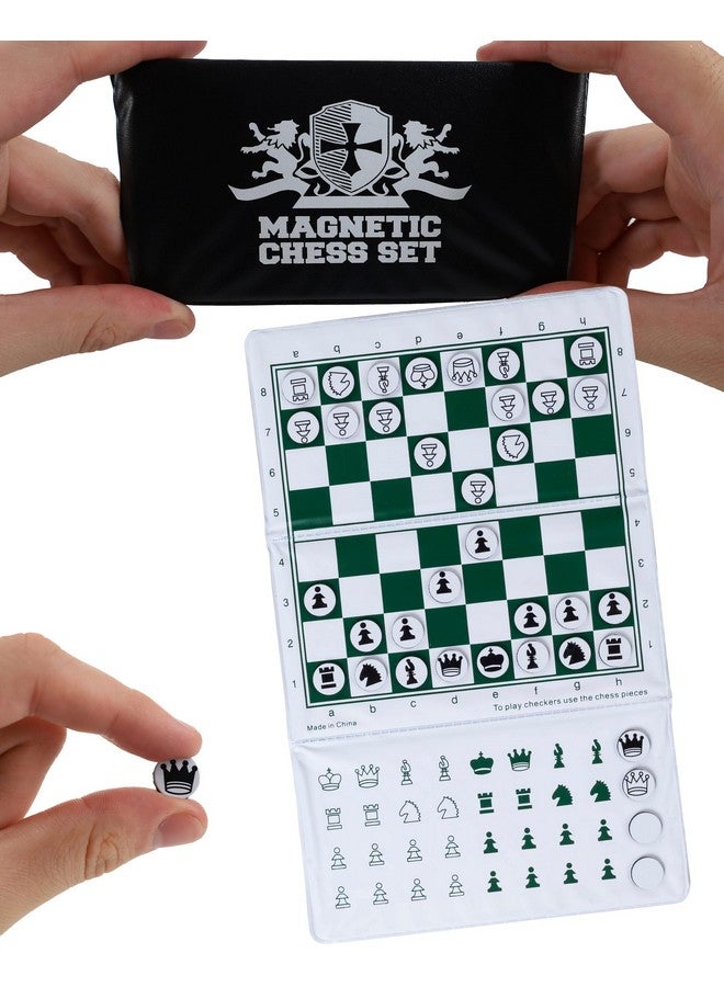 WE Games مجموعة شطرنج سفر مغناطيسية صغيرة من WE Games - لوحة قابلة للطي بحجم 6 إنش مع قطع فينيل متينة وملكات إضافية - لعبة شطرنج مغناطيسية داخلية وخارجية - شعار أبيض - Image 1
