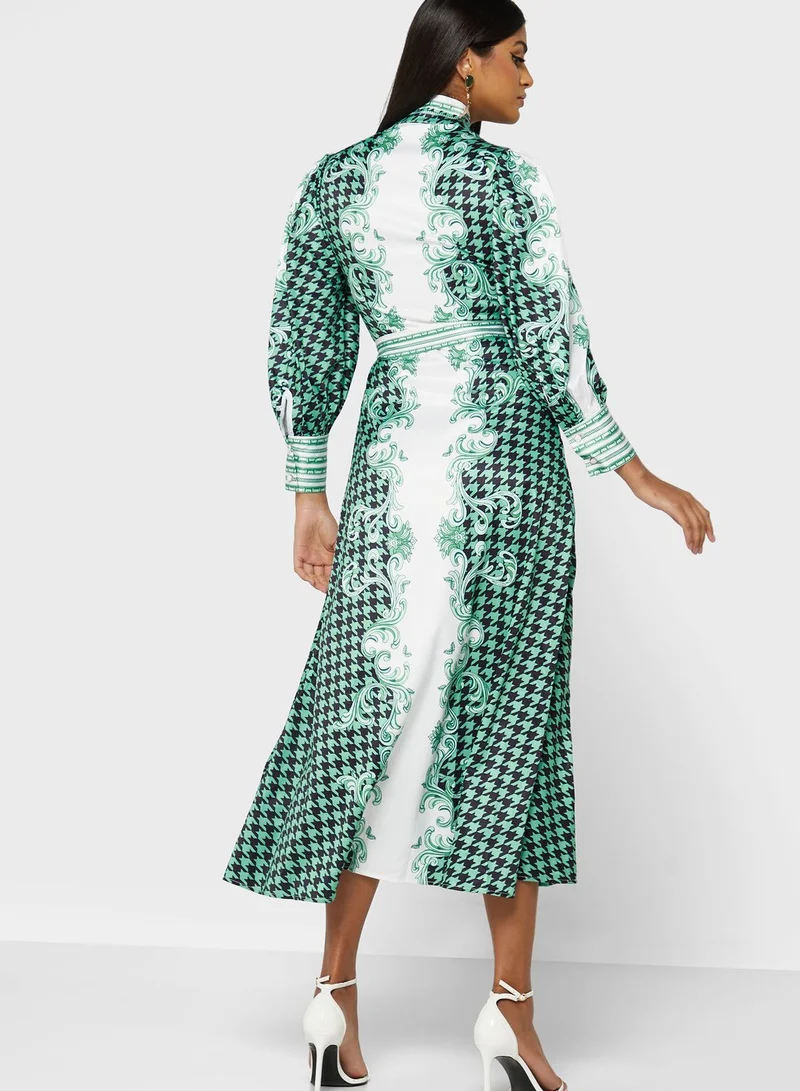 Khizana Splice Print Button Down Dress