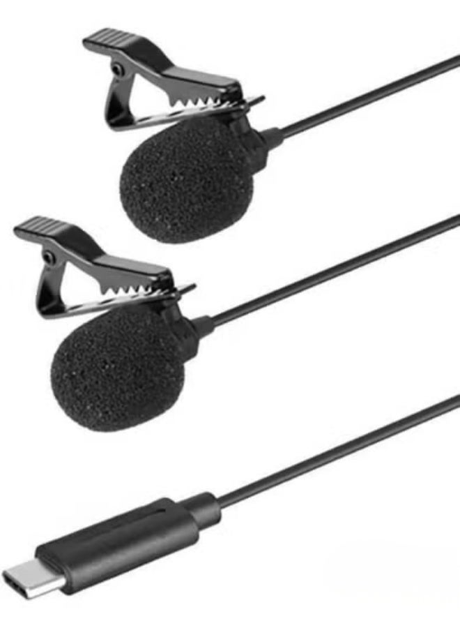 Digital Dual Lavalier Microphones for Type-C Devices – High-Quality Clear Audio – Black