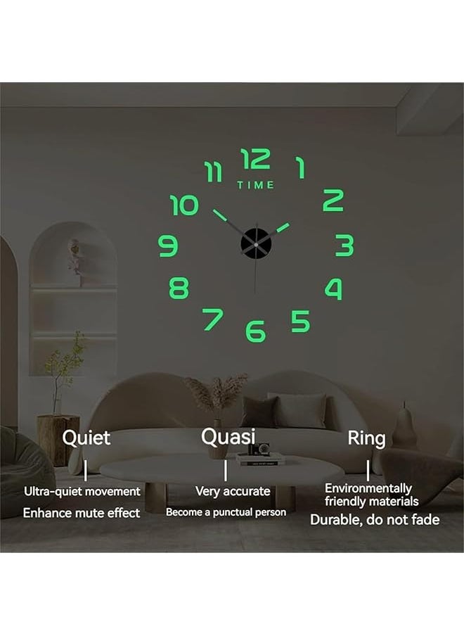 3D Wall Decal Decorative Clock Wall Clock 3D Dimensional Wall Clock Punch Free And Easy To Install 3D Dimensional Clock 3D Wall Decal Decorative Clock Glow In The Dark Luminous Large