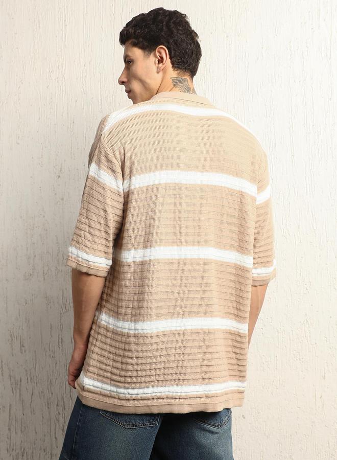 Hubberholme Textured Striped Polo Neck Oversized T-Shirt - Image 4
