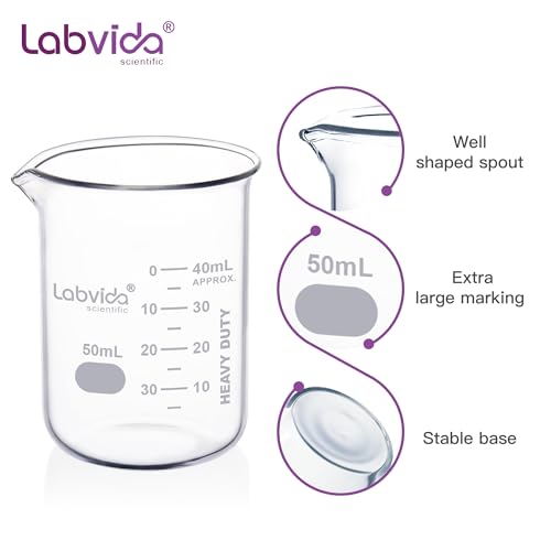 Labvida 12pcs 50ml Upgrated Thick Glass Beakers, Shot Glass Beaker Set, 3.3 Boro Griffin Low Form, Double Scale, LVA003 - Image 2