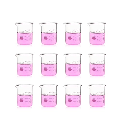 Labvida 12pcs 50ml Upgrated Thick Glass Beakers, Shot Glass Beaker Set, 3.3 Boro Griffin Low Form, Double Scale, LVA003 - Image 1