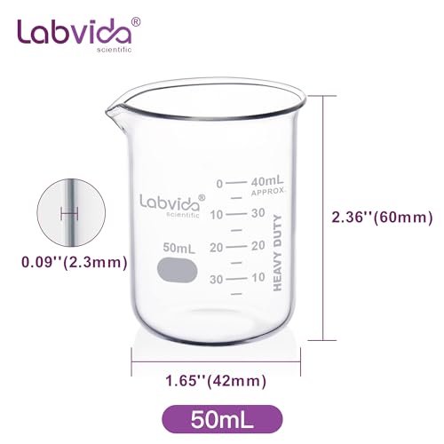Labvida 12pcs 50ml Upgrated Thick Glass Beakers, Shot Glass Beaker Set, 3.3 Boro Griffin Low Form, Double Scale, LVA003 - Image 4