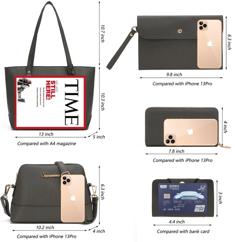 Soperwillton Handbag for Women Wallet Tote Bag Shoulder Bags Top Handle Satchel 5pcs Purse Set - Image 3