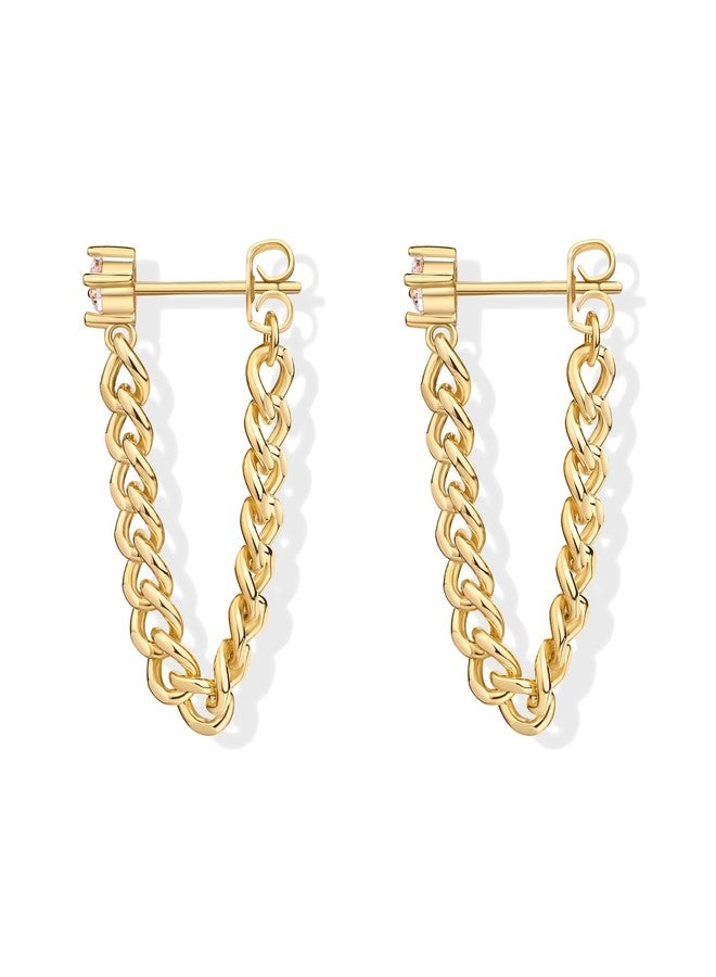 PAVOI 18K Yellow Gold Plated 925 Sterling Silver Posts Dangle Chain Earrings for Women - Cubic Zirconia Studs Drop Earrings - Earscapes - Image 3